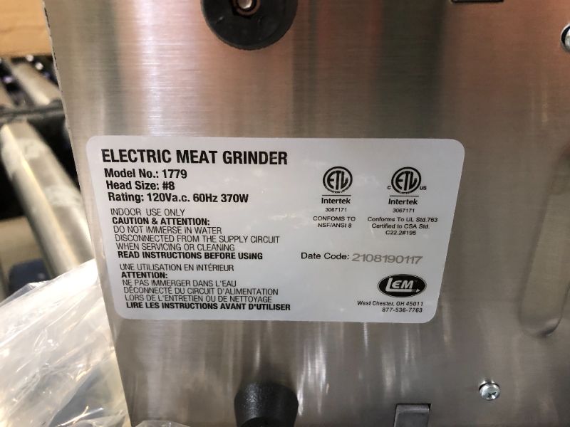 Photo 1 of Big Bite Grinder #8 0.5 HP Stainless Steel Electric Meat Grinder