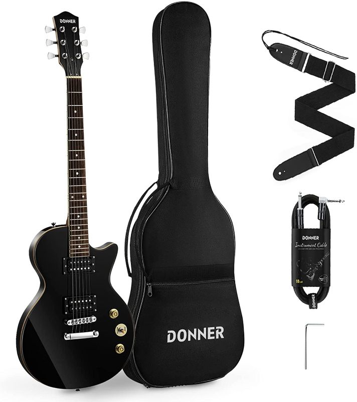 Photo 1 of Donner DLP-124B Solid Body Full-Size 39 Inch LP Electric Guitar Kit Black, with Bag, Strap, Cable, for Beginner -- MISSING ACCESSORIES 

