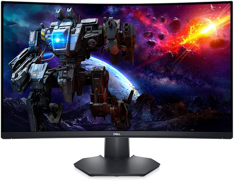 Photo 1 of Dell S3222HG 32-inch FHD 1920 x 1080 at 165Hz Curved Gaming Monitor, 1800R Curvature, 4ms Grey-to-Grey Response Time (Super Fast Mode), 16.7 Million Colors, Black (Latest Model) -- MISSING HARDWARE --- LITTLE DAMAGE ON THE UPPER CORNER ---
