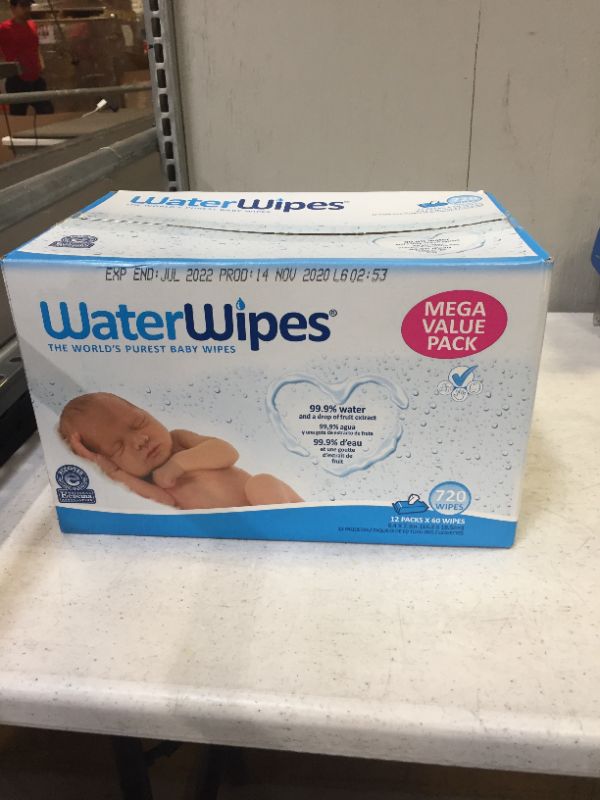 Photo 1 of WaterWipes Original Baby Wipes, 99.9% Water, Unscented & Hypoallergenic for Sensitive Newborn Skin, 60 Count (Pack of 12) -- EXP JULY 2022