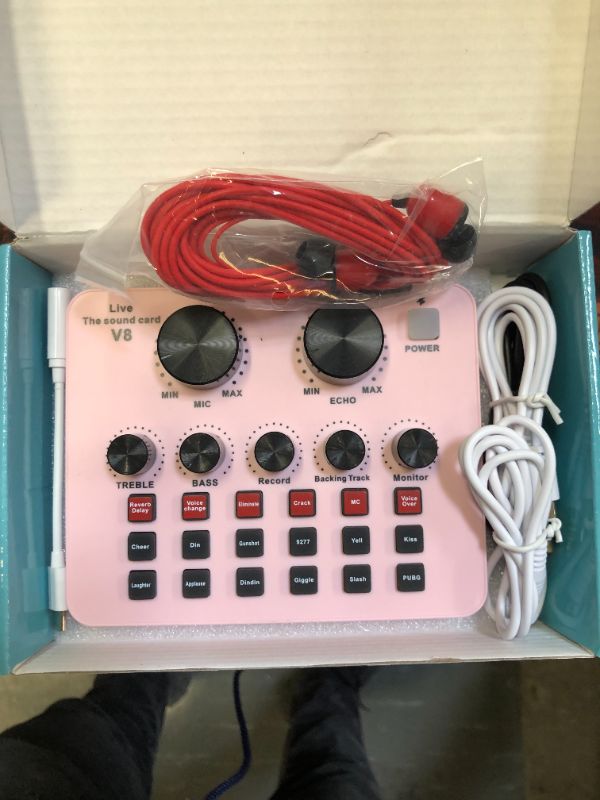 Photo 1 of Bluetooth Audio Mixer, 3 Model Voice Changer, Portable Sound Card, Rechargeable Sound Board With 12 Sound Effects, Live Streaming Podcast Equipment For Pc Computer Iphone Android Ps4 Xbox, PINK 
