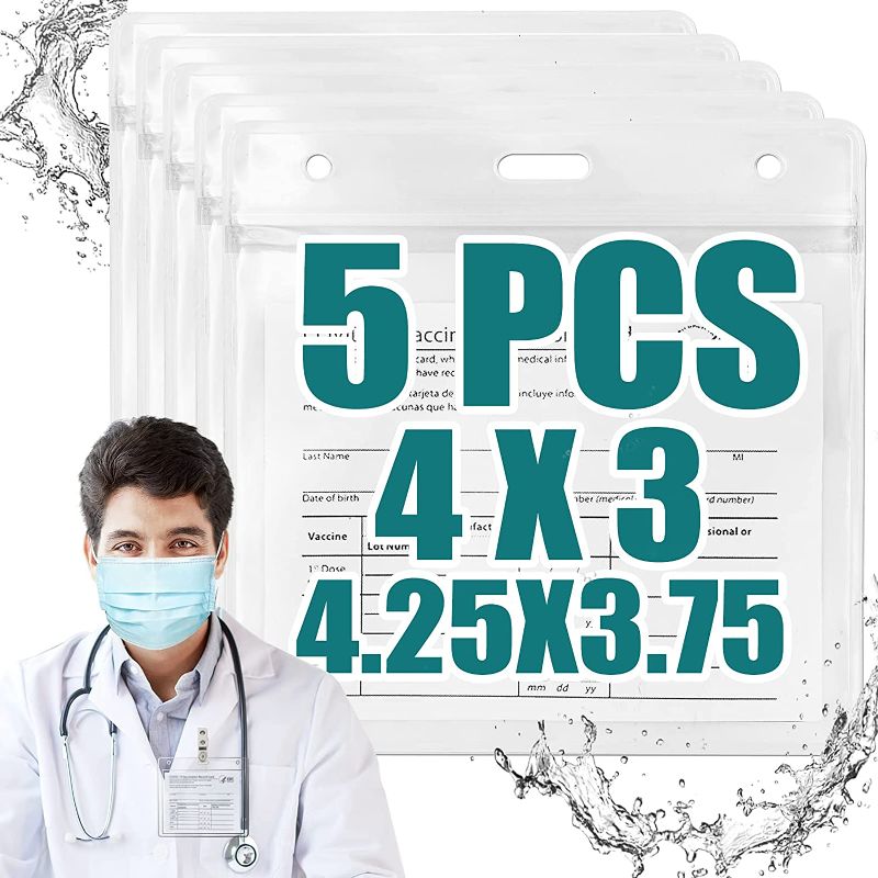 Photo 1 of 3PK Vaccine Card Protector Waterproof, CDC Covid Vaccine Card Holder Plastic Clear Vaccination Card Protector 4X3 Immunization Record Vaccination Card Holder with Waterproof Type Resealable Zip(5 Pcs)
