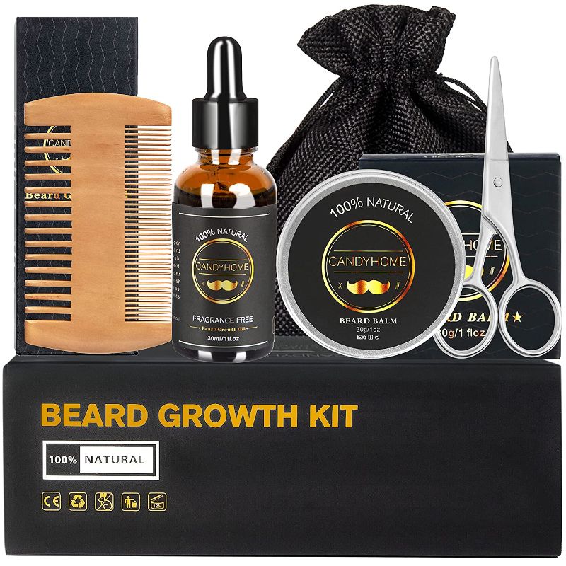 Photo 1 of Beard Growth Kit with Beard Care Oil Beard Comb Beard Balm and Beard Scissors- Pure and Organic Personal Beard Grooming Kit Stimulate Beard Growth, Valentines Day Gifts for Him Men Dad Husband
