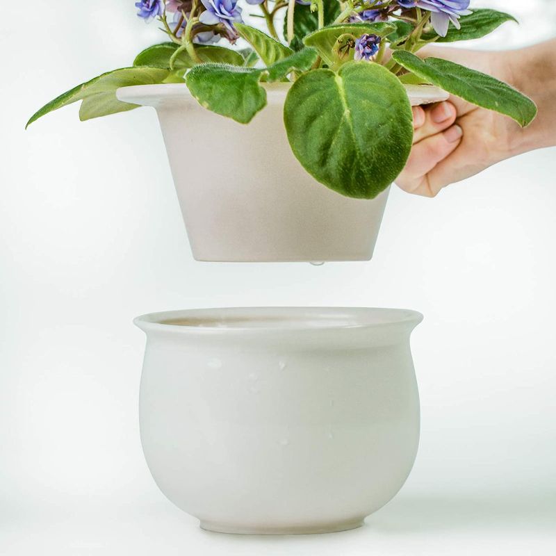 Photo 1 of African Violet Pot Ceramic 6.5”W x 4.6”H Self Watering Planter for Indoor Flowers and Plants – Glazed Porcelain Outer Plant Pot with Highly Absorbent Inner Planter Pot for Tropical Plants
