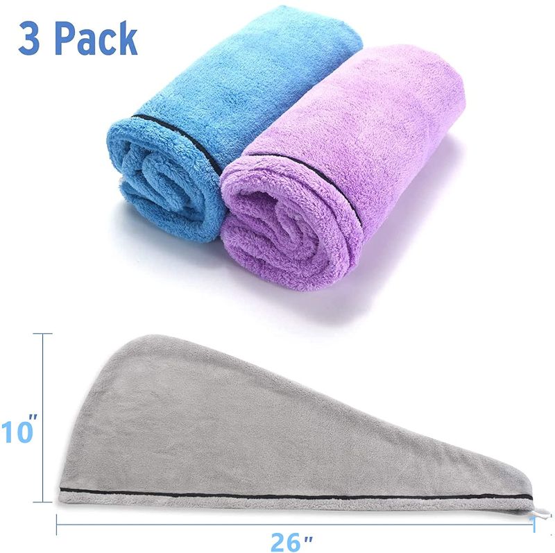 Photo 1 of AmazerBath Microfiber Hair Towel Wrap, 3 Pack Super Absorbent Hair Turbans for Women Wet Hair No Frizz, 26 x 10 Inches Quick Dry Hair Towels Cap for Drying Curly, Long & Thick Hair--pink 
