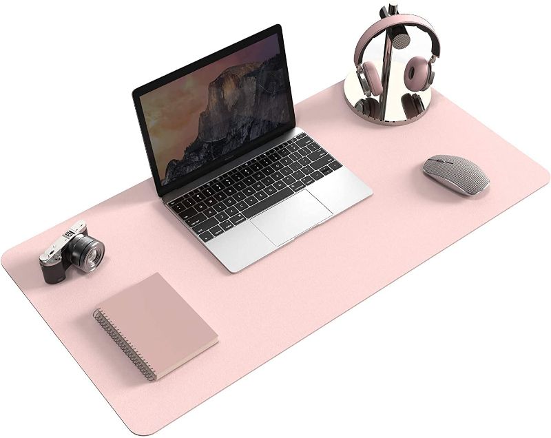 Photo 1 of Non-Slip Desk pad,New Material Leather Desk Blotter Pad,Soft Surface Desk Mat,Easy Clean Laptop Desk Writing Mat for Office/Home (Pink, 31.5" x 15.7")
