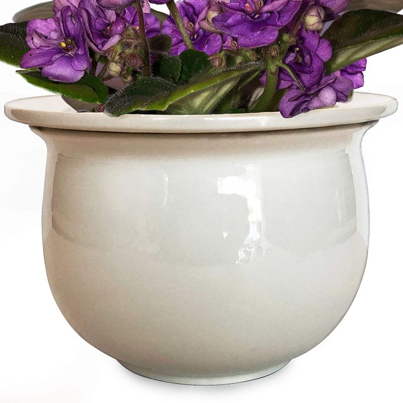 Photo 1 of African Violet Pot Ceramic 6.5”W x 4.6”H Self Watering Planter for Indoor Flowers and Plants – Glazed Porcelain Outer Plant Pot with Highly Absorbent Inner Planter Pot for Tropical Plants

