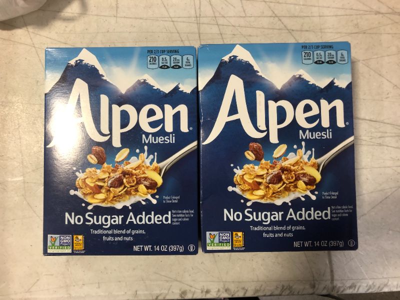 Photo 1 of 2 PACK Alpen No Sugar Added Muesli, Swiss Style Muesli Cereal, Whole Grain, Non-GMO Project Verified, Heart Healthy, Kosher, Vegan, No Sugar Added, 14 Ounce EXP 2/1/22