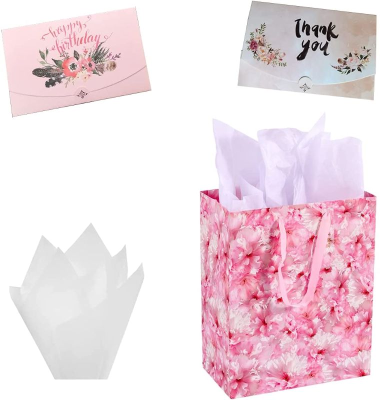 Photo 1 of 2 PACK Ysmile Gift Paper Bag with Tissue Paper with Handle with Greeting Card for Girl Women Birthday Party Favor 8" Medium - Mable Pink