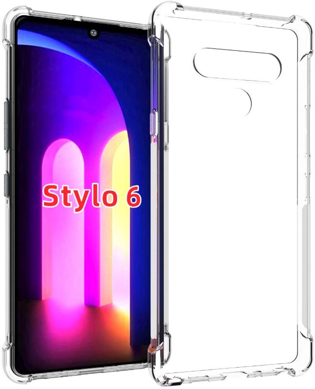 Photo 1 of  2 PACK PUSHIMEI Compatible with LG Stylo 6 case, Soft TPU Crystal Transparent Slim Anti Slip Protective Phone Case Cover for Stylo 6 (Clear Anti-Shock TPU)