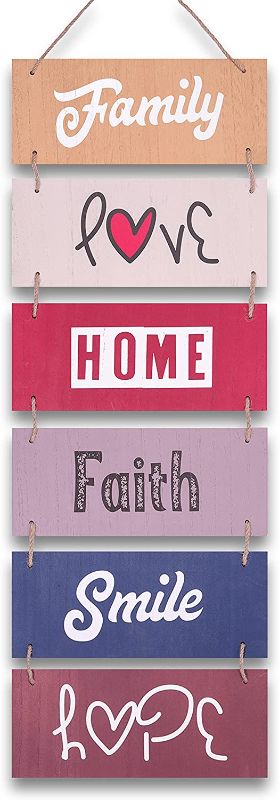 Photo 1 of EXOSIA Farmhouse Wall Decor, Wooden Sign, Large Hanging Wall Sign for Home Decor, (Family, Love, Home, Faith, Smile, Hope) Wall Plaque Decor, Rustic Love Sign for Home Decor, Colorful