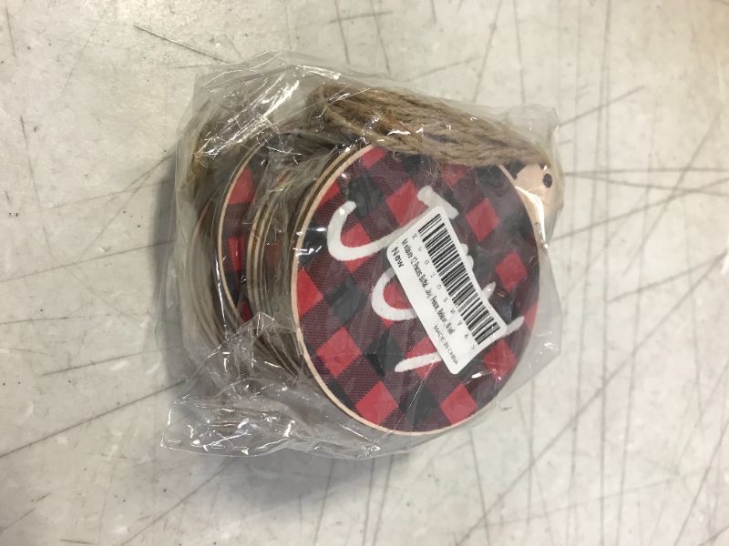 Photo 2 of 2 PACK Medoore 12 Pieces Buffalo Plaid Printed Wood Hanging Christmas Ornament Tree Decorations Christmas Wishes Tree Ornament, 4 Styles Joy, Peace, Believe, Noel
