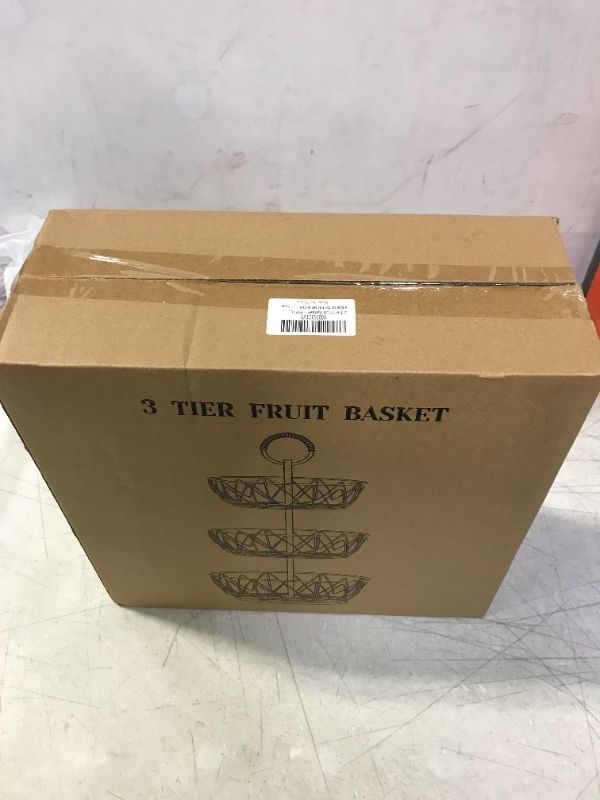 Photo 2 of 3 Tier Fruit Basket - French Country Wire Baskets by REGAL TRUNK & CO. | Three Tier Wire Basket Stand for Storing Veggies, Bread & More | Tiered Fruit Basket for Countertop or Hanging | Metallic Frame