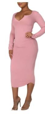 Photo 1 of jnneyuu Women's Casual Long Sleeve V Neck Midi Dress Stretch Slim and Solid Bodycon Sexy Long Dresses size 3x