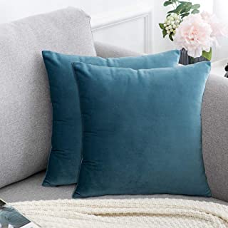 Photo 1 of Aleeza Plain Soft Velvet Pillow Covers Super Solid Square Decorative Throw Pillow Covers Set Cushion Case for Sofa Bedroom Terrace Chair Velvet Pillow Covers 18x18 Inch – Pack of 2 (Blue Teal)