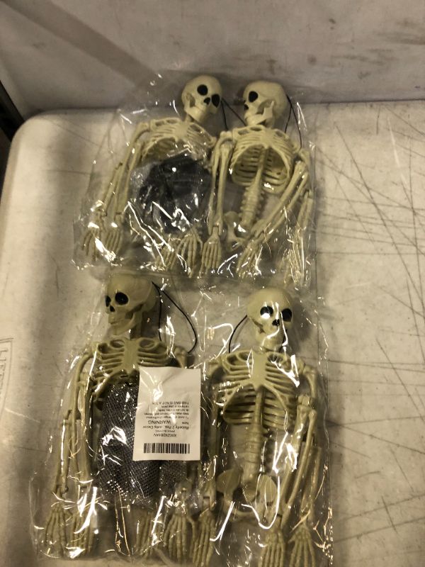 Photo 2 of 2Pcs 16" Halloween Skeletons Decor, Hanging Full Body Joints Posable Skeleton Halloween Decoration Bride Groom Spider Accessories Halloween Party Favors Haunted House Indoor Spooky Decor 2 PACKS