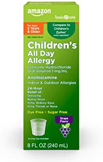 Photo 1 of Amazon Basic Care Children’s All Day Allergy, Cetirizine Hydrochloride Oral Solution 1 mg/mL, Grape Flavor, 8 Fluid Ounces
8 Fl Oz (Pack of 1)