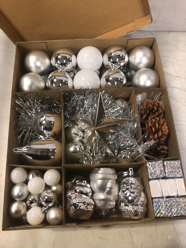 Photo 2 of #NA 104-Pcs Christmas Ball Ornaments Assorted Shatterproof Christmas Ball Set for Xmas Tree Decoration (Silver)