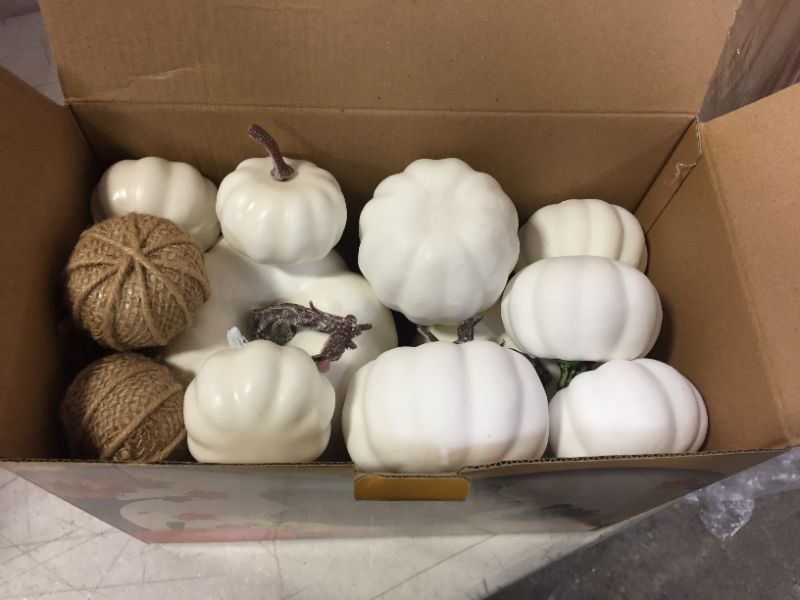 Photo 2 of AOLIGE 12 PCS WHITE PUMPKINS DECORATION FALL HARVEST