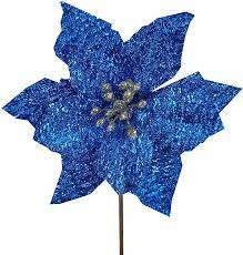 Photo 1 of 3 in WINLYN 24 PCS CHRISTMAS BLUE METALLIC GLITTER ARTIFICAL POINSETTIA