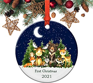 Photo 1 of 2021 Frist Christmas Ceramic Decorative Ornaments Double-Sided Printing Christmas Tree Home Decor Hanging Ornament Cute Animal Commemorative Ornament Xmas Holidays Unique Porcelain Gifts 3 PACK 