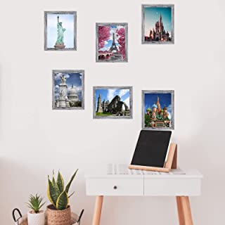 Photo 1 of 3D Photo Frame Stickers Wall Decals - 6pcs Imitation White Photo Frame Stickers Home School Office Classroom Room Wall Decor Liberty Eiffel Tower White House?Building-White?