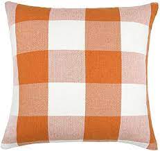 Photo 1 of 20x20 Orange White Buffalo Check Plaids Throw Pillow Case Cushion Cover Holiday Decor Cotton Linen for Sofa