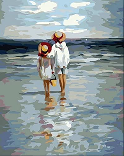 Photo 1 of [Framless] DIY Oil Painting Paint by Number Kit for Adult Kids-Linen Material-See to Sea 16x20 Inch

