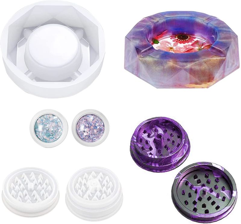 Photo 1 of ** DIY ** Samiadat Resin Molds?Resin molds Silicone Making Kit?Resin Casting Molds Including Grinder Mold for Resin,Ashtray Silicone Molds,Upgraded Resin Glitter Sequin ( Does not come with liquid resin)
