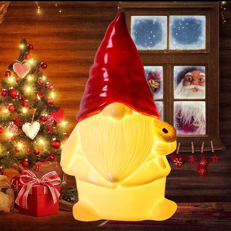 Photo 1 of Christmas Gnome Ceramic Figurine, Lighted Ceramic Gnomes Statue Decor, for Holiday Decor Home Table Decoration Presents (Warm Light)
