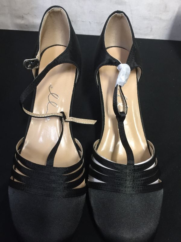 Photo 1 of  WOMENS SIZE 10 BLACK HEELS WITH ANKLE STRAP - SOFT FABRIC TIP OF SHOE 