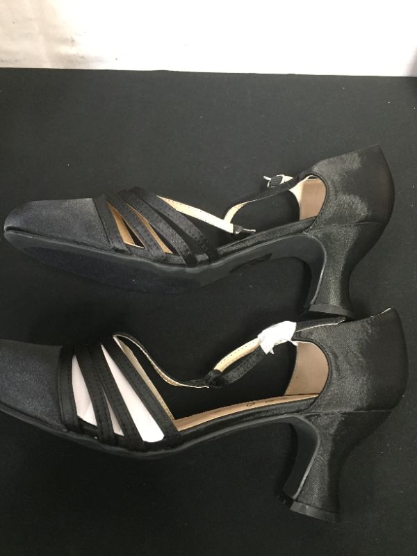 Photo 2 of  WOMENS SIZE 10 BLACK HEELS WITH ANKLE STRAP - SOFT FABRIC TIP OF SHOE 