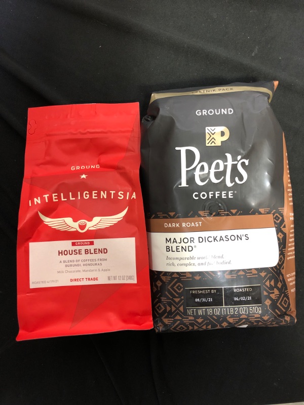 Photo 1 of 2 pack of grounded coffee, Intelligentsia House Blend, 12 Ounce - Ground Coffee and Peet's Major Dickason Dark Roast Ground Coffee - 18oz