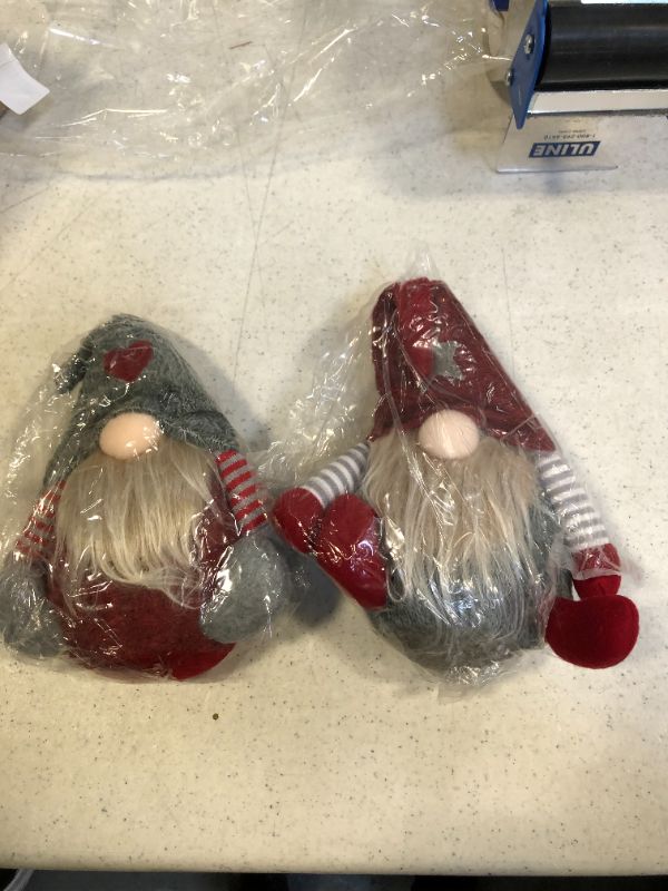 Photo 2 of 2 Pack Christmas Handmade Gnome, Scandinavian Tomte Swedish Plush Elf Toy Doll, Yule Santa Nisse Winter Table Ornament for Home Decoration Holiday Birthday Present, Nordic Figurines 11 Inch
