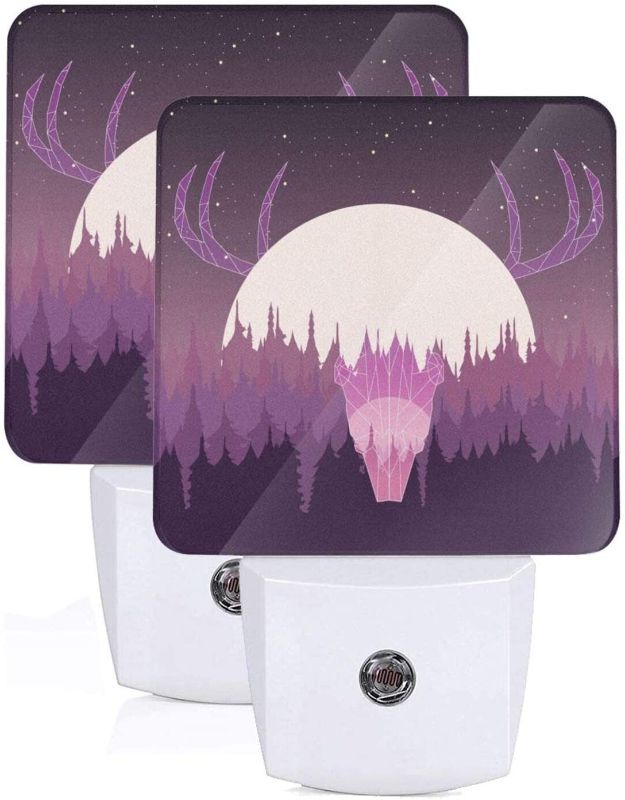 Photo 1 of 2 Pack Plug-in Led Night Light Lamp Deer Head Over Night Pine Forest and Full Moon Print with Dusk to Dawn Auto Motion Senor for Reading Bathroom Bedroom Nursery Decorative
