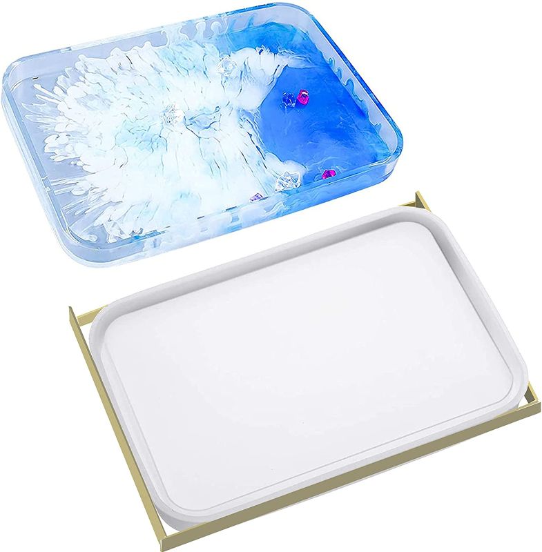 Photo 1 of  ( 2 Pack) ** DIY **Shanglist Tray Resin Mold Large with Sides for Serving Board Silicone
