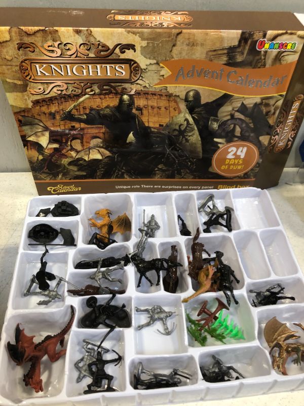 Photo 1 of unanscre Dragon Knight Advent Calendar 2021 for Kids, Christmas 24 Days Countdown Calendar with Medieval Knight Action Figure Horse and 4 Dragon Toys, Xmas Party Favors Gifts for Boys/Girls Age 3+
