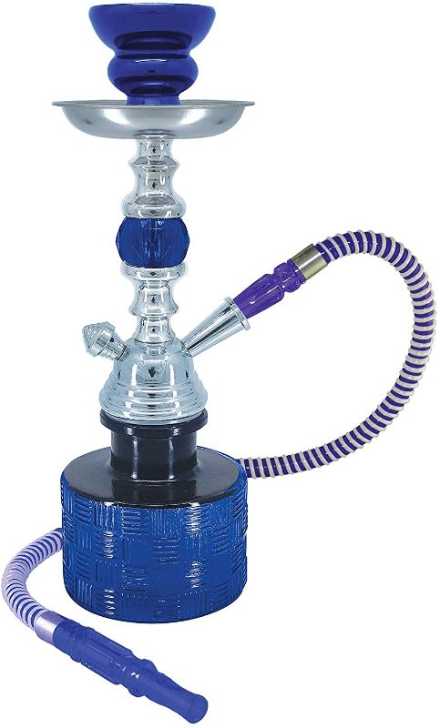 Photo 1 of 13 Inches Ripple Complete Hookah Set, Modern 1 Hose Hookah Kit with Hookah Accessories - Blue Hookah Set
