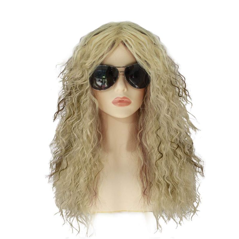 Photo 1 of Anogol Hair Cap + 80S Rocker Wig for Women Blonde Wigs for Punk Rock Wig Curly Wigs Ombre Brown Wigs
