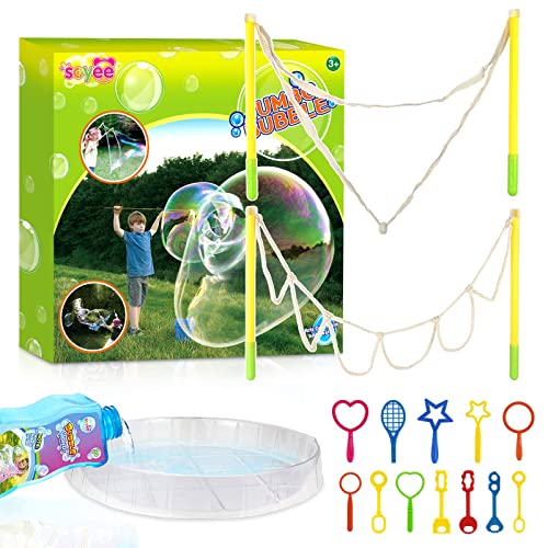 Photo 1 of Giant Bubble Wands Kit with Bubble Solution, Big Bubble Maker with Tray, Fun Outdoor Activities Toy Set, Yard Games and Birthday Party Favors for Kids and Adults