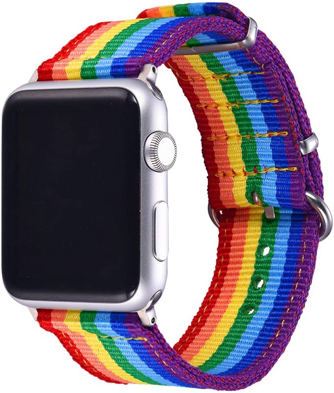 Photo 1 of Bandmax LGBT Band Compatible with Apple Watch 42MM/44MM Nylon Fabric Gay Pride Strap Replacement Wristband Accessory for Men With New Connectors Compatible For Iwatch Series SE 6/5/4/3/2/1
