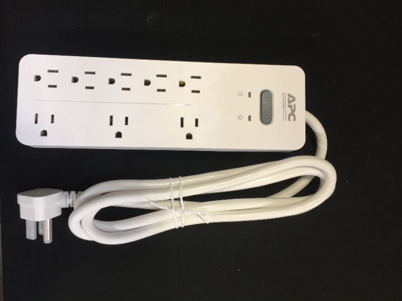 Photo 2 of APC Surge Protector, White Power Strip PH8W, 2160 Joules, Flat Plug, 8 Outlet Power Strip
