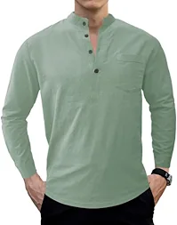 Photo 1 of LOGEEYAR Men's Linen Shirts Long Sleeve Beach Henley Shirt Slim Fit Solid Cotton Tops MEDIUM
