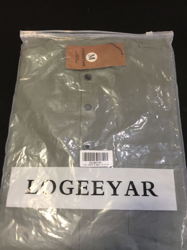 Photo 2 of LOGEEYAR Men's Linen Shirts Long Sleeve Beach Henley Shirt Slim Fit Solid Cotton Tops MEDIUM
