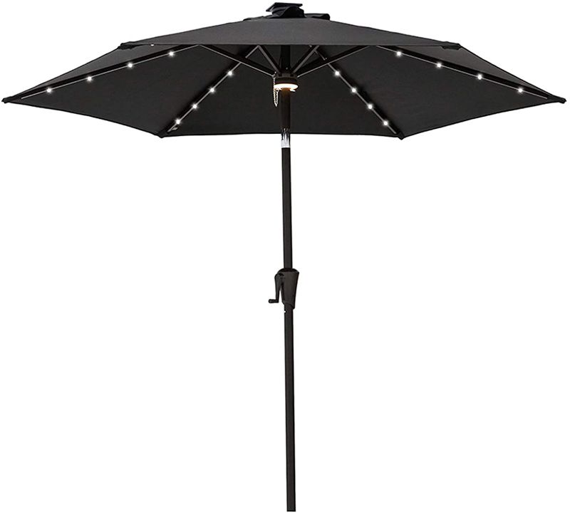 Photo 1 of C-Hopetree 7.5 ft Outdoor Patio Market Table Umbrella with Solar LED Lights and Tilt, Black
