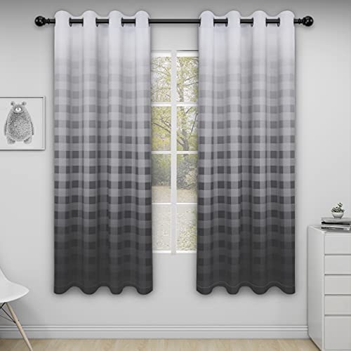 Photo 1 of Easy-Going Premium Blackout Curtains, Gradient Checkered Printed Sun Light Blocking Curtain Drapes for Bedroom, Noise Reduction Thermal Insulated Grommet Curtain, 2 Panels, 52x72 in, Gray