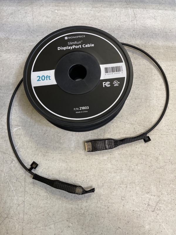 Photo 3 of Monoprice DisplayPort Cable - 20 feet | 32.4Gbps, 8K@30Hz, 5K@60Hz, 4K@120Hz, Fiber Optic, AOC - SlimRun AV Series
