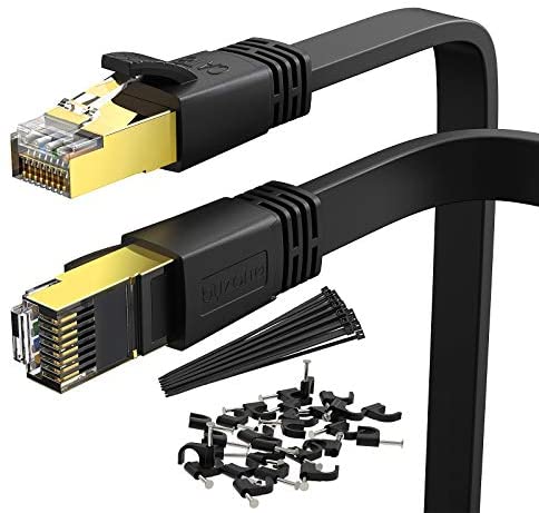 Photo 1 of Flat Cat 8 Ethernet Cable 40 FT Byzane High Speed 40Gbps 2000Mhz SFTP Heavy Duty Cat8 Network LAN Patch Cord Shielded Cables RJ45 Connector for PS4 Xbox Modem Router PC Laptop