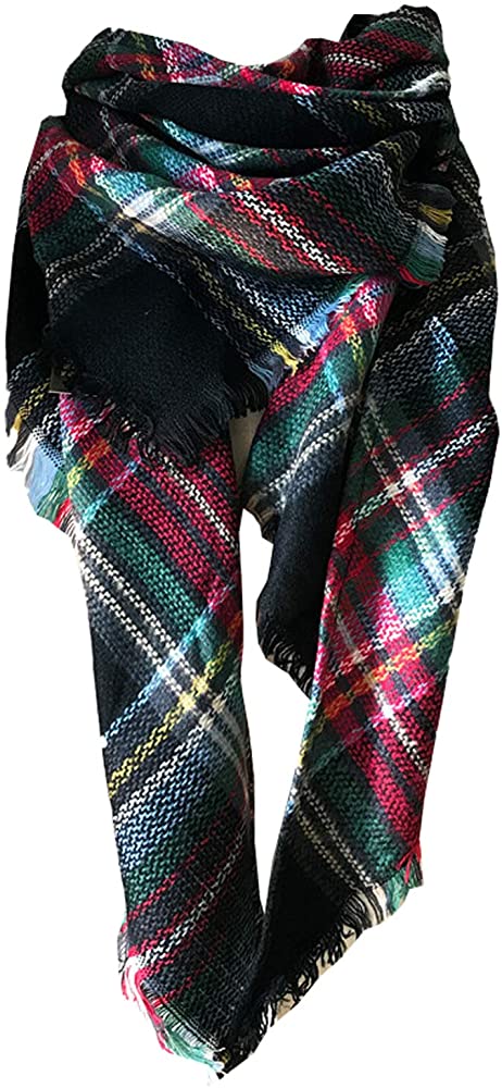 Photo 1 of Wander Agio Womens Warm Long Shawl Winter Wraps Large Scarves Knit Cashmere Feel Plaid Triangle Scarf