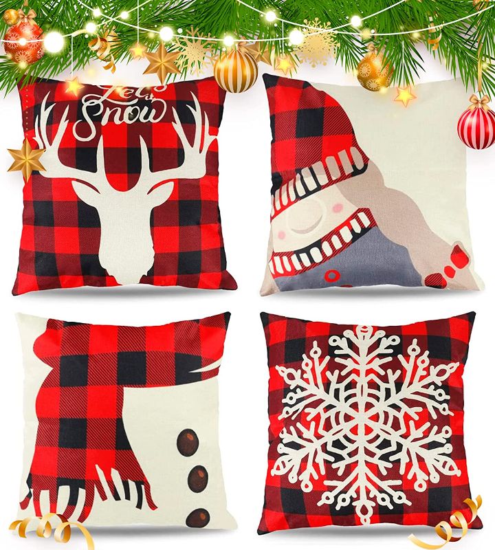 Photo 1 of Christmas  Cotton Linen Pillowcase with Zipper -Throw Pillow Cover Decorations 18"X18"